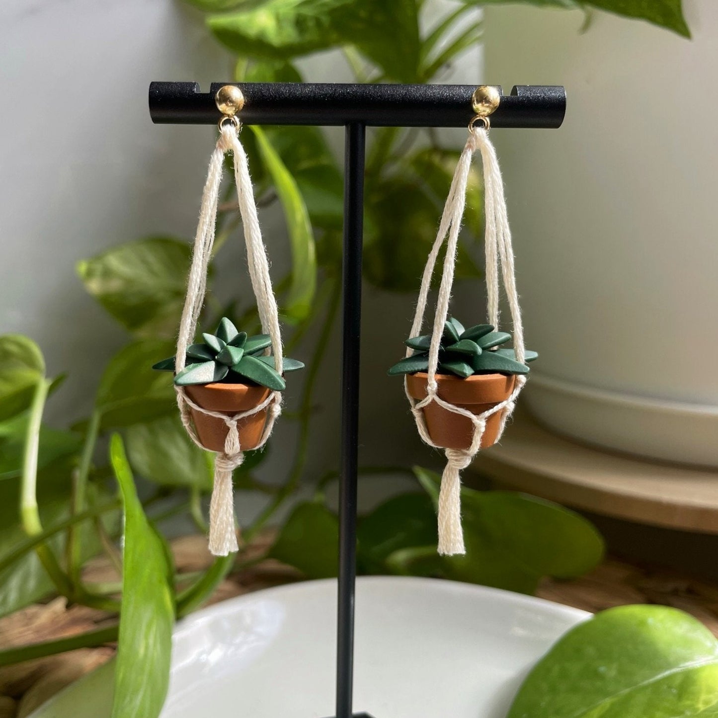 Macramé Hanging Plant Earrings
