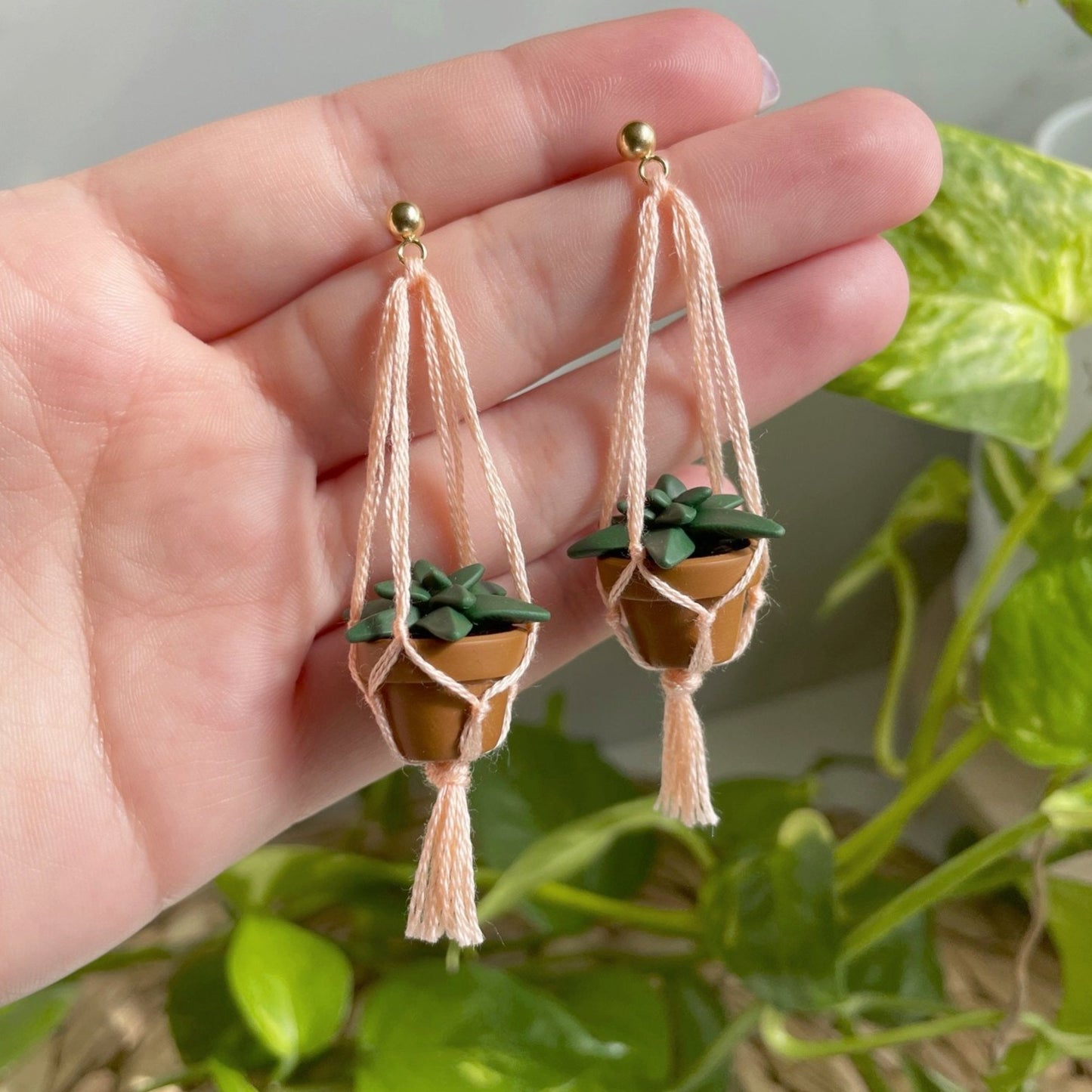 Macramé Hanging Plant Earrings