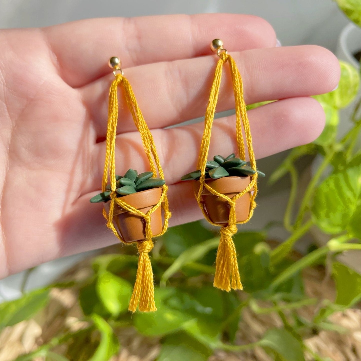 Macramé Hanging Plant Earrings