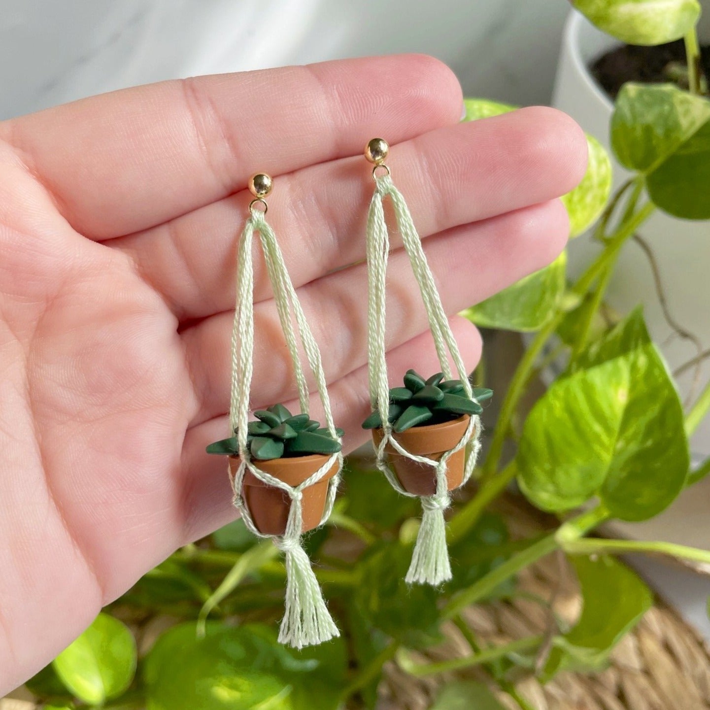 Macramé Hanging Plant Earrings