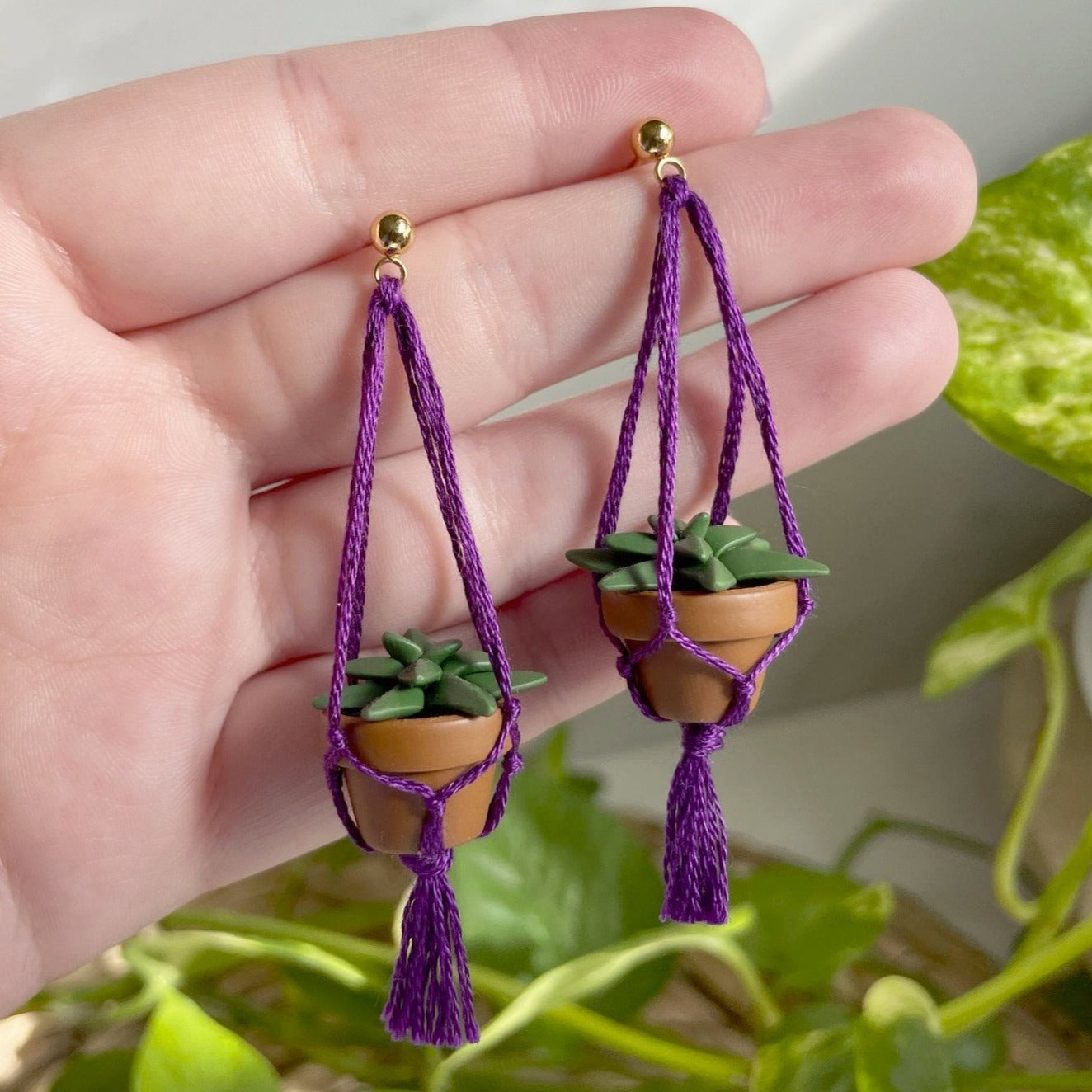 Macramé Hanging Plant Earrings