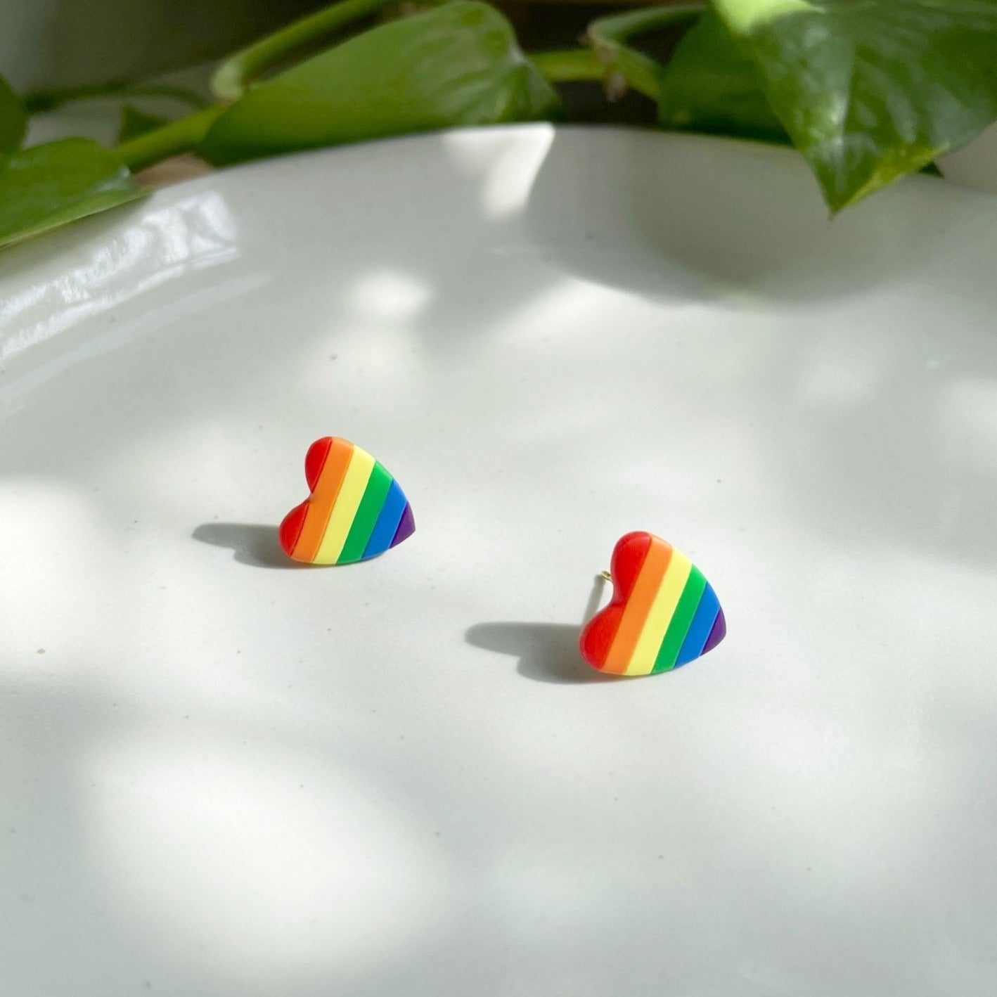 Rainbow Heart Stud Earrings