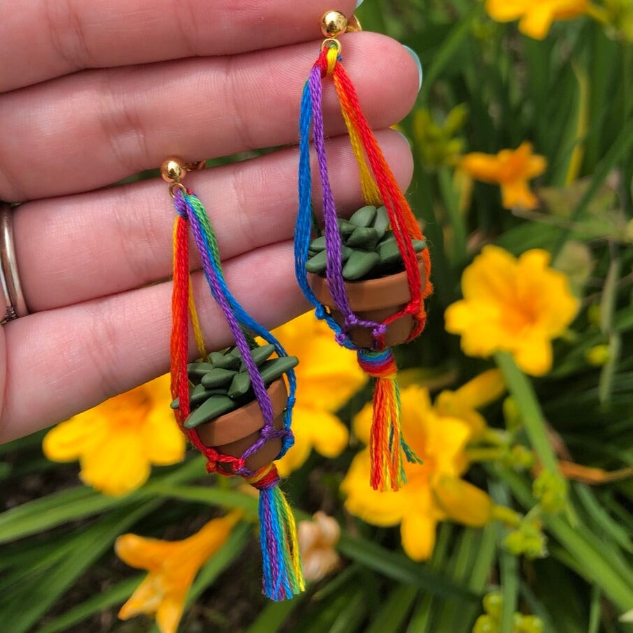 Gay Flag Macramé Plant Earrings
