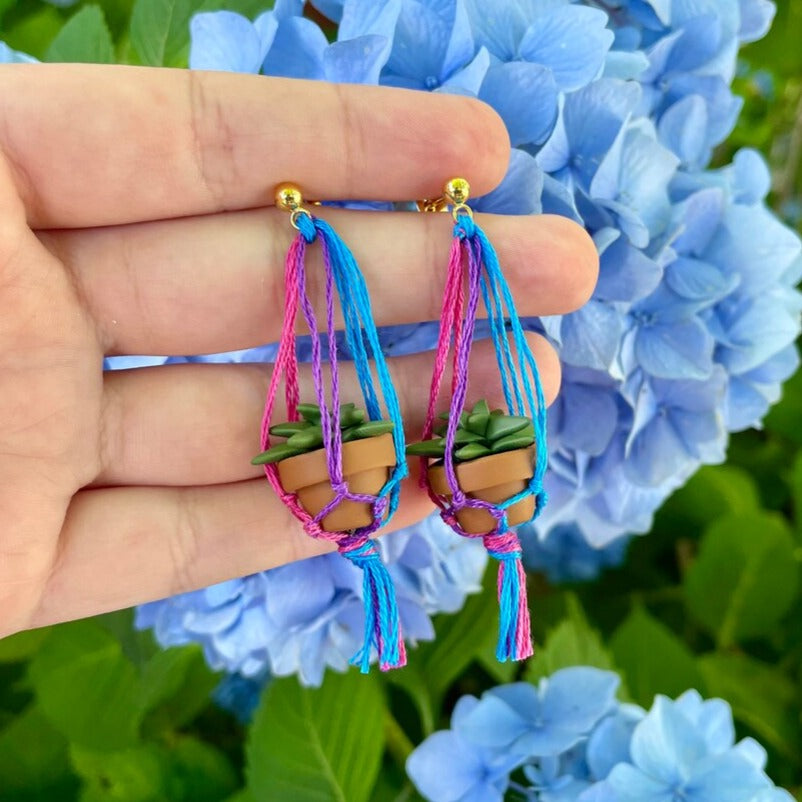 Bi Flag Macramé Plant Earrings