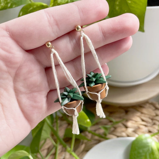 Macramé Hanging Plant Earrings
