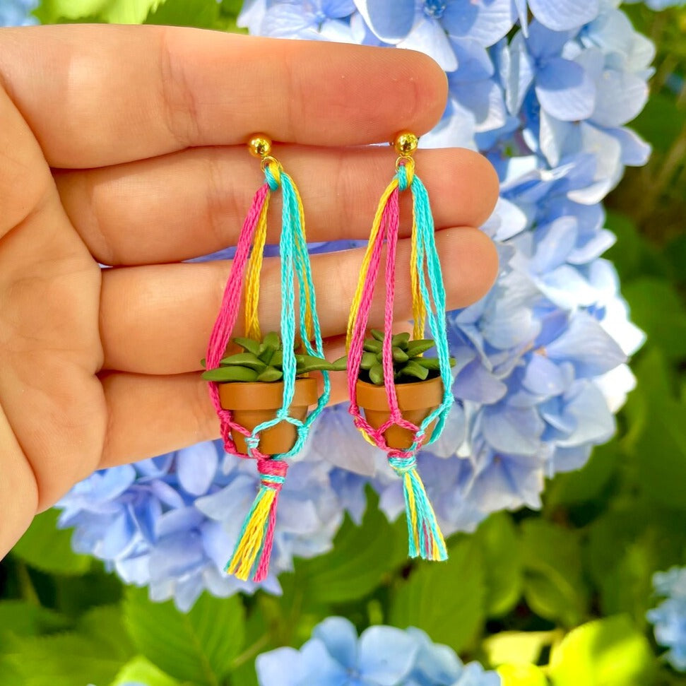 Pan Flag Macramé Plant Earrings