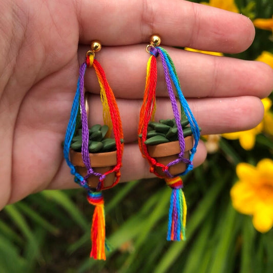 Gay Flag Macramé Plant Earrings